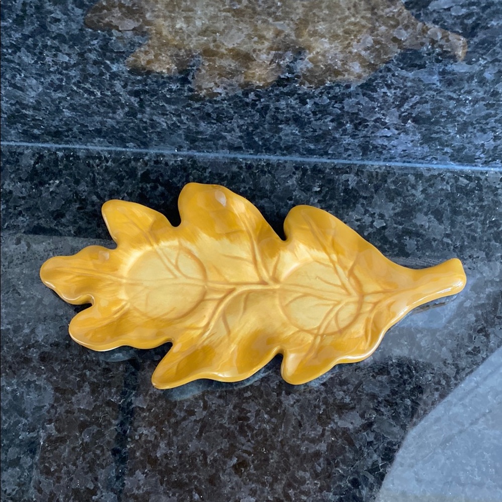 Bella Casa by Ganz Leaf-Shaped Yellow Ceramic Dish Spoon Rest